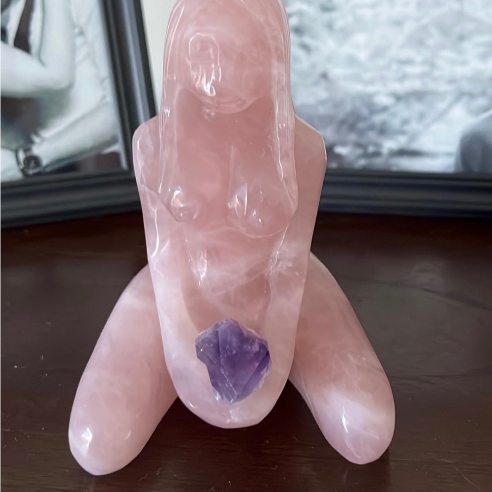 Rose Quartz Goddess Crystal Carving